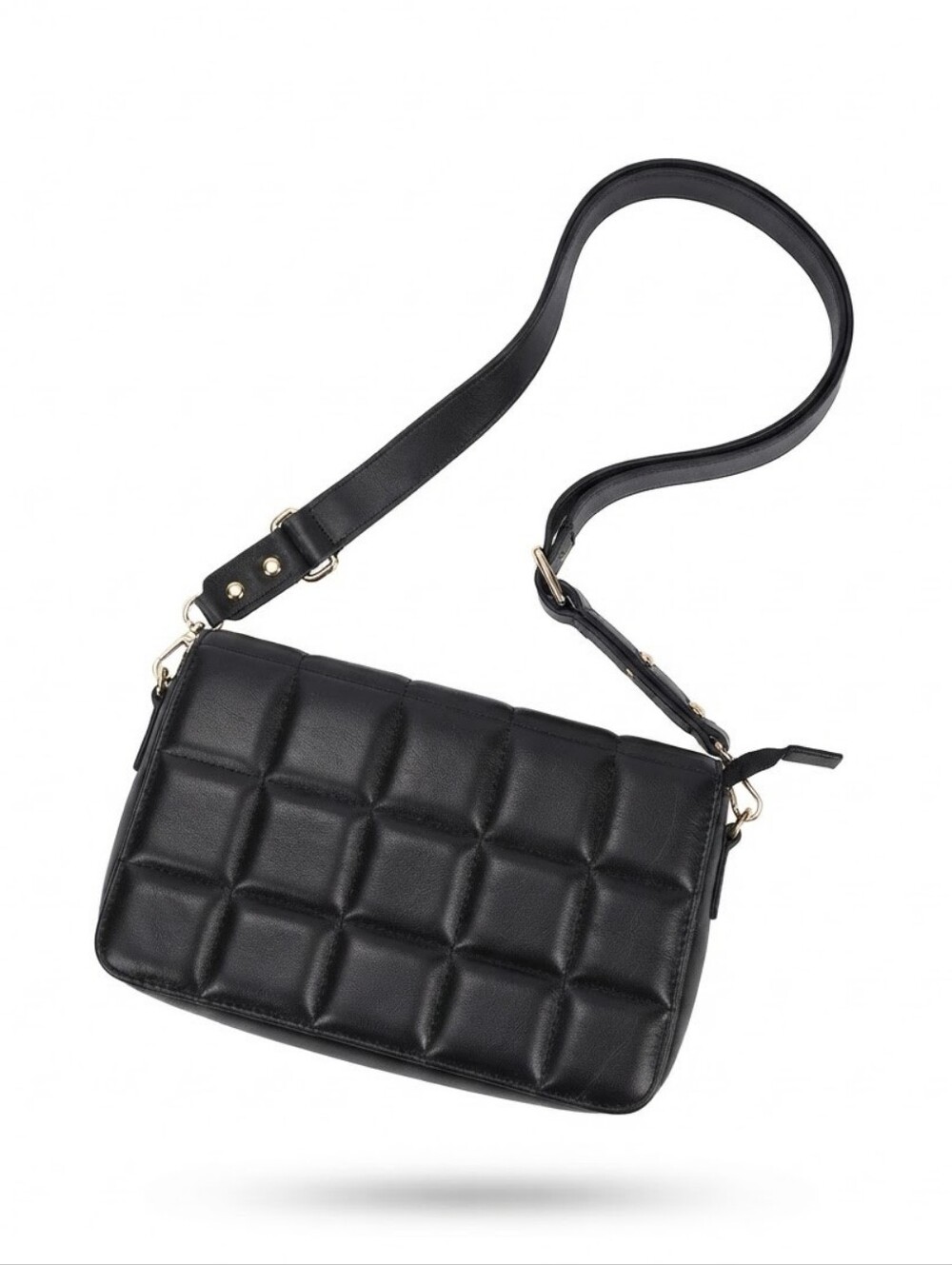 UNICA Firenze Made in Italy Black Quilted Leather Crossbody Shoulder Bag